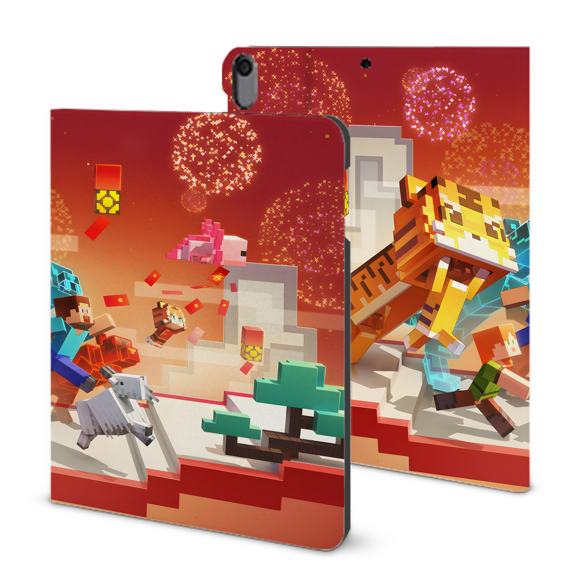 （画像用） マインクラフト ブロックの世界 Minecraft MC Block world IPad ケース ブック型 PUレザー TPU 耐衝撃 軽量 薄型 ペン収納なし 全面保護 IPad 各モデル対応